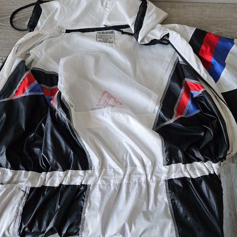 Vintage Adidas‎ Windbreaker Jacket Hooded 90s Colorblock White Black Red Size L - Picture 8 of 16